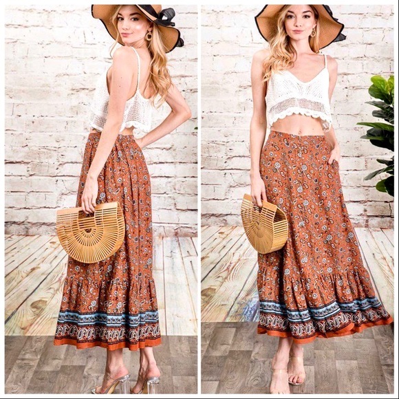 Davi & Dani Dresses & Skirts - Autumn Rust Bohemian Free Spirit Maxi Skirt
